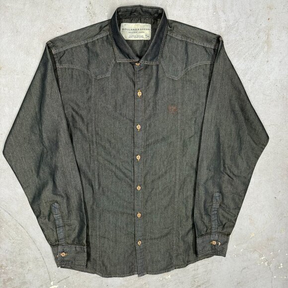 Holland & Sherry Savile Row London Classic Mohair Denim Shirt Long Sleeve Medium - Picture 2 of 9